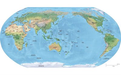 carte de la Terre, 4k, carte g&#233;ographique, carte en relief de la Terre, les continents, les oc&#233;ans, les mers, la g&#233;ographie, la carte du Monde