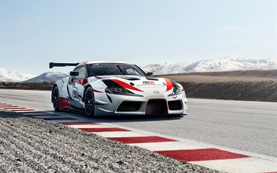 Toyota GR Supra Racing Concept, 2018, racing car, front view, exterior, racing track, Toyota