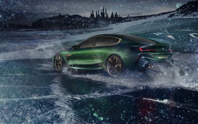 BMW Concept M8 Gran Coup&#233;, 4k, 2018 voitures, hiver, BMW