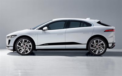 Jaguar I-PACE, 2019, 4k, side view, electric crossover, new white I-PACE, electric car, Jaguar