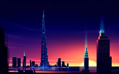 Burj Khalifa, art, kaupunkimaisemat, Dubai, UAE