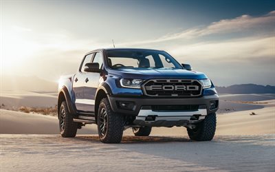 ford f-150 raptor, 2018, 4k, au&#223;en, desert, new blue f-150 pickup, suv, ford