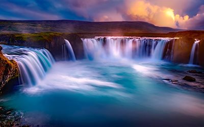 Godafoss, 4k, Icelandic landmarks, waterfall, Iceland, Europe