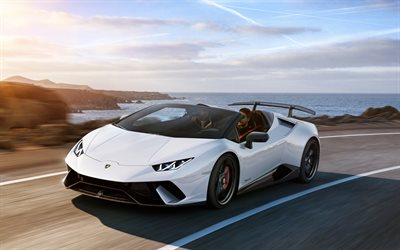 Lamborghini Spyder Katsella Ilmaiseksi, 4k, 2018 autoja, sportscars, valkoinen Huracan, Lamborghini