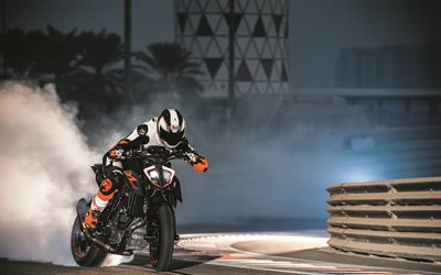 KTM 1290 Super Duke, 2018 motos, deriva, fumo, 1290 Super Duke, KTM