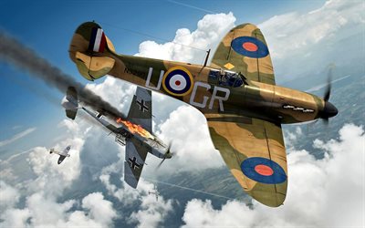 WarThunder, Spitfire Mk Ia, Messerschmitt Bf109E, World war II, jeux en ligne, des forces A&#233;riennes, de la RAF, la seconde guerre mondiale