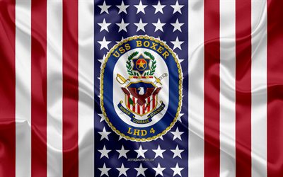 USSボクサーエンブレム, LHD-4, アメリカのフラグ, 米海軍, 米国, USSボクサーバッジ, 米軍艦, エンブレム、オンラインでのボクサー