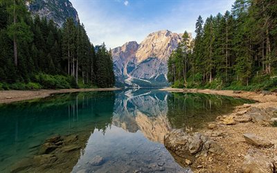 山湖, 氷河湖, 山の風景, アルプス, イタリア, 岩
