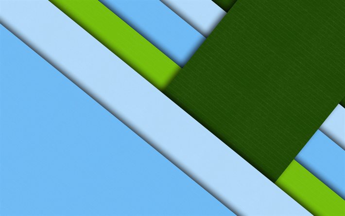 material design, green and blue, geometric shapes, lines, lollipop, geometry, creative, strips, blue backgrounds, abstract art