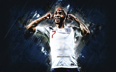 Raheem英, イギリス国民にサッカーチーム, 英語サッカー選手, 肖像, 青石の背景, イギリス, サッカー