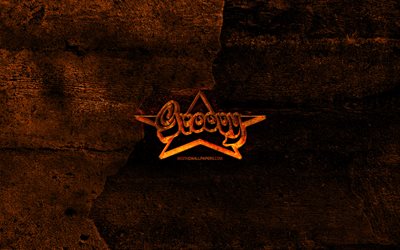 Groovy fiery logo, programming language, orange stone background, creative, Groovy logo, programming language signs, Groovy