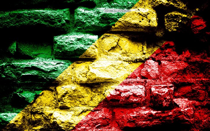 republik kongo flagge, grunge-ziegel-textur, die flagge der republik kongo, flagge auf mauer, republik kongo, flaggen von afrika l&#228;ndern