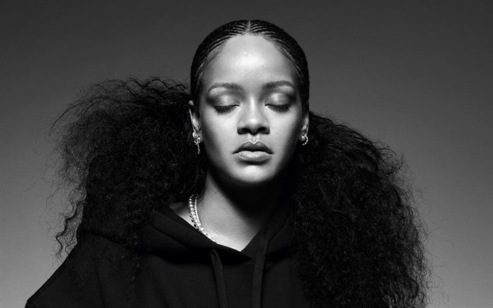 Rihanna, barbados şarkıcı, portre, fotoğraf &#231;ekimi, siyah beyaz, aktris, &#252;nl&#252; şarkıcılar, Robyn Rihanna Fenty