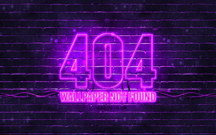 404 wallpaper nicht gefunden violetten zeichen, 4k, violett brickwall, 404 tapeten nicht gefunden, violett leer-anzeige, neon-symbol