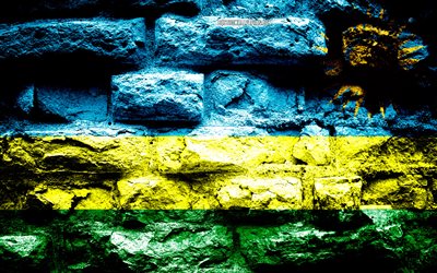 Ruanda, bandiera, grunge texture di mattoni, Bandiera del Ruanda, bandiera su un muro di mattoni, bandiere di paesi dell&#39;Africa