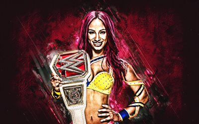 Sasha Banks, WWE, american wrestler, portrait, purple stone background, World Wrestling Entertainment, Mercedes Justine Kaestner-Varnado