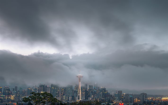 Seattle, Space Needle g&#246;zlem Kulesi, Seattle şehir, skyline, Amerikan city, Washington, ABD