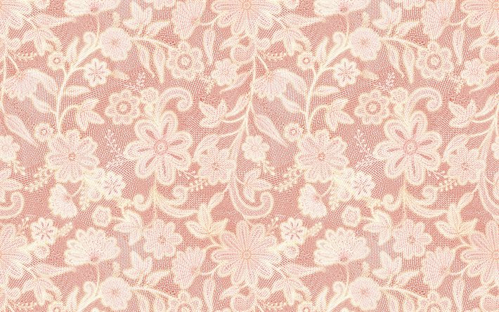 vintage floral pattern, 4k, pink lace background, white damask pattern, pink vintage background, floral patterns, vintage backgrounds, lace textures, pink retro backgrounds, floral vintage pattern