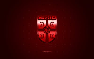 Serbia national football team, emblem, UEFA, red logo, red fiber background, Serbia football team logo, football, Serbia
