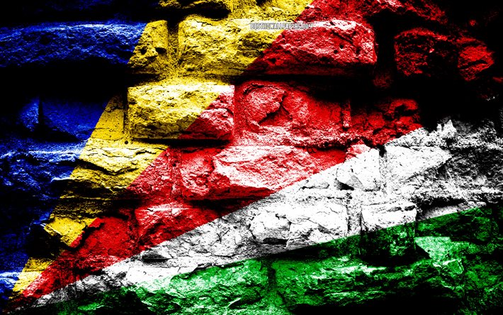 Seychelles bandera, grunge textura de ladrillo, con Bandera de Seychelles, la bandera en la pared de ladrillo, Seychelles, las banderas de los pa&#237;ses de &#193;frica