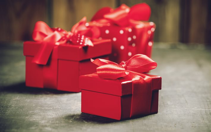 punainen laatikot lahjoja, romanttinen lahjoja, punainen silkki kumartaa, punainen paperi laatikot, rakkaus k&#228;sitteit&#228;