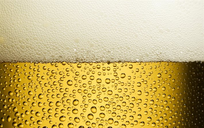 4k, vaso con cerveza, close-up, la cerveza, la textura, macro, espuma de cerveza, la cerveza con burbujas, bebidas de textura, la cerveza con la espuma de la cerveza de fondo, cerveza, cerveza ligera