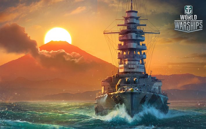 Japanese battleship Mutsu, Nagato-class, WoWS, Imperial Japanese Navy, IJN, artwork, World of Warships, Mutsu