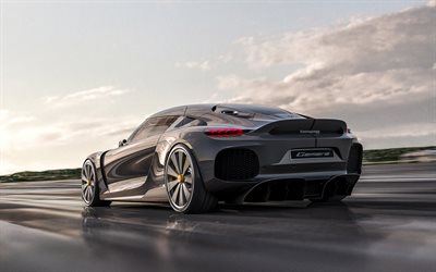 2021, Koenigsegg Gemera, vista posterior, exterior, hypercar, nuevo gris Gemera, supercars, Koenigsegg