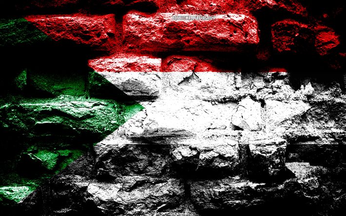 Sudanin lippu, grunge tiili rakenne, lippu tiili sein&#228;&#228;n, Sudan, liput Afrikan maissa