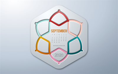 2020 September Calendar, infographics style, September, 2020 autumn calendars, gray background, September 2020 Calendar, 2020 concepts