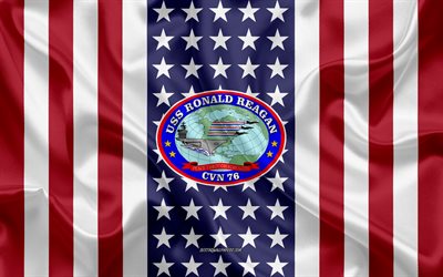 uss ronald reagan-emblem, cvn-76, american flag, us-navy, usa, uss ronald reagan abzeichen, us-kriegsschiff, wappen der uss ronald reagan