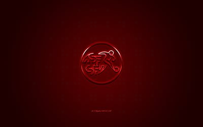 Switzerland national football team, emblem, UEFA, red logo, red fiber background, Switzerland football team logo, football, Switzerland