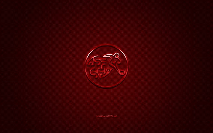 Sveitsin jalkapallomaajoukkue, tunnus, UEFA, punainen logo, punainen kuitu tausta, Sveitsi jalkapallo joukkueen logo, jalkapallo, Sveitsi