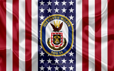 Download wallpapers USS Curtis Wilbur Emblem, DDG-54, American Flag, US ...
