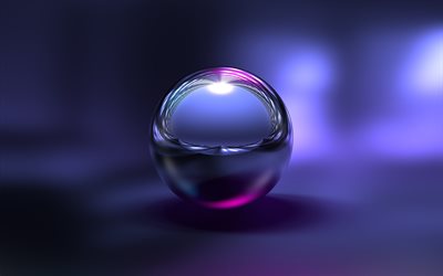 ガラス球, 紫色の背景, 創造, 3Dグラフィックス, 球