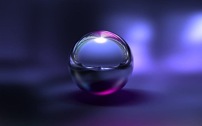 sph&#232;re de verre, violet flous d&#39;arri&#232;re-plan, cr&#233;atif, des graphiques 3D, des sph&#232;res