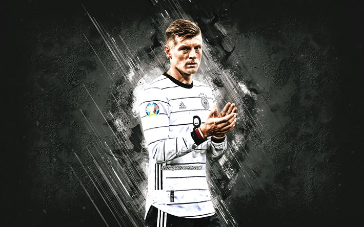 Toni Kroos, Almanya Milli Futbol Takımı, portre, Alman futbolcu, orta saha oyuncusu, gri taş arka plan, Almanya