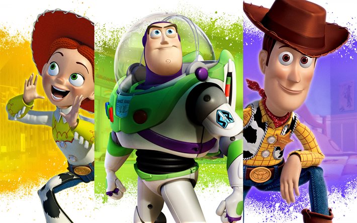 Toy Story 4, 4k, p&#228;&#228;henkil&#246;t, Woody, Billy, Jessie, mainosmateriaali, juliste