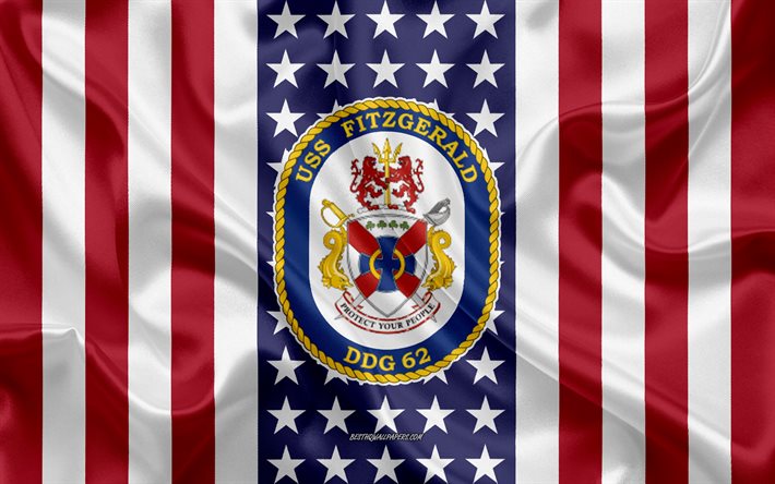 uss fitzgerald-emblem, ddg-62, american flag, us-navy, usa, uss fitzgerald abzeichen, us-kriegsschiff, wappen der uss fitzgerald