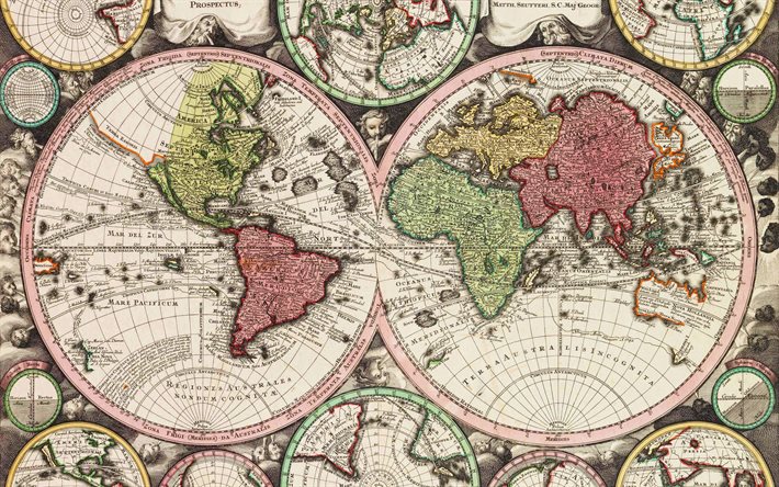 retro world map, 4k, creative, world map concept, atlas, world map, old paper world map, world maps