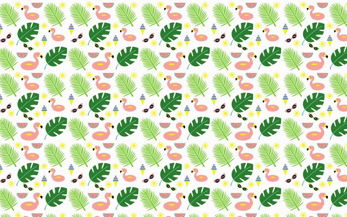 cartoon textura com flamingos, fundo com flamingos, folhas verdes textura, crian&#231;as textura, crian&#231;as de fundo