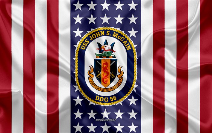 USS John S McCain Emblem, DDG-56, Amerikanska Flaggan, US Navy, USA, USS John S McCain Badge, AMERIKANSKA krigsfartyg, Emblem p&#229; USS John S McCain