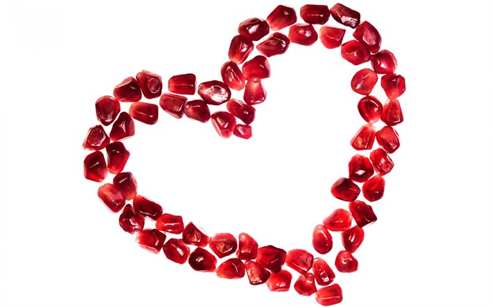 Coeur rouge sur fond blanc, grenade cœur, amour, concepts, l&#39;art romantique, cr&#233;atif cœur