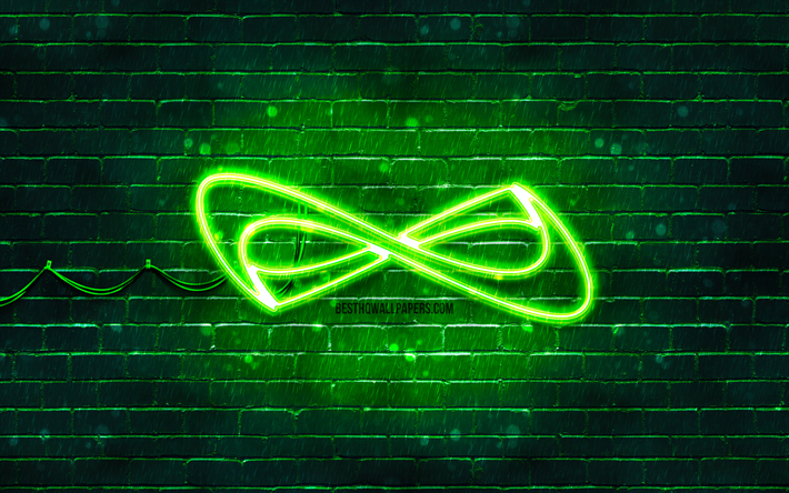 logo nfinity athletic verde, 4k, muro di mattoni verde, logo nfinity athletic, marchi, logo al neon nfinity athletic, nfinity athletic