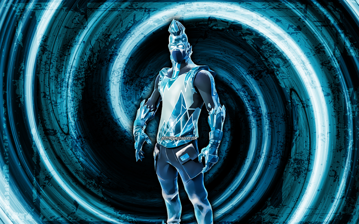 4k, Frost Broker, blue grunge background, Fortnite, vortex, Fortnite characters, Frost Broker Skin, Fortnite Battle Royale, Frost Broker Fortnite