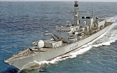 HMS Northumberland, F238, 4k, vector art, HMS Northumberland drawing, creative art, HMS Northumberland art, vector drawing, abstract ships, HMS Northumberland F238, Royal Navy