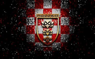 Hull Kingston Rovers, glitter logo, SLE, red white checkered background, rugby, english rugby club, Hull Kingston Rovers logo, mosaic art
