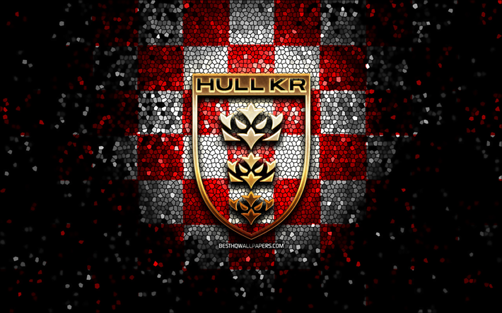hull kingston rovers, glitterlogo, sle, punainen valkoinen ruudullinen tausta, rugby, englantilainen rugbyklubi, hull kingston rovers -logo, mosaiikkitaide