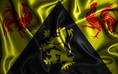 wallonisch-brabant-flagge, 4k, seidenwellenfahnen, belgische provinzen, tag von wallonisch-brabant, stofffahnen, flagge von wallonisch-brabant, 3d-kunst, wallonisch-brabant, europa, provinzen belgien, wallonisch-brabant 3d-flagge, belgien