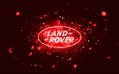 land rover punainen logo, 4k, punaiset neon valot, luova, punainen abstrakti tausta, land rover logo, automerkit, land rover